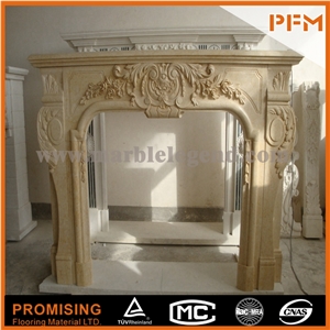 New Design / Western / European Customized Figure / Noble Beige Marble/ Hand Carving Sculptured Fireplace Mantel