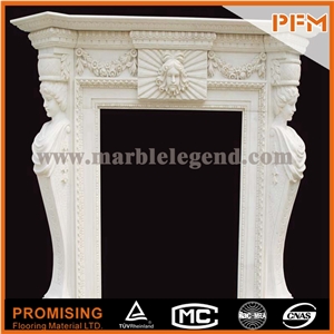 New Design / Western / European Customized Figure / Noblest White Marble Hand Carving Sculptured Fireplace Mantel