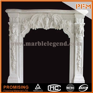 New Design / Western / European Customized Figure / Noblest White Marble Hand Carving Sculptured Fireplace Mantel