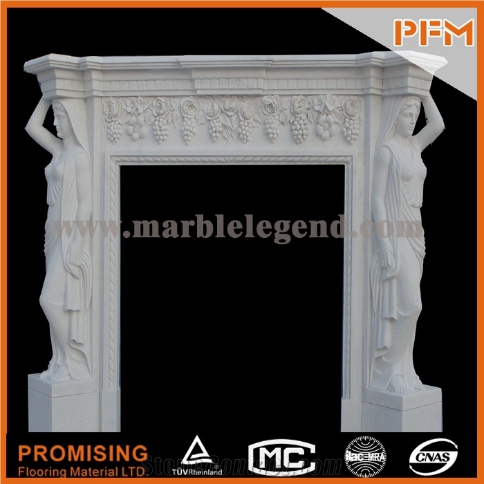 New Design / Western / European Customized Figure / Regius White Marble Hand Carving Sculptured Fireplace Mantel