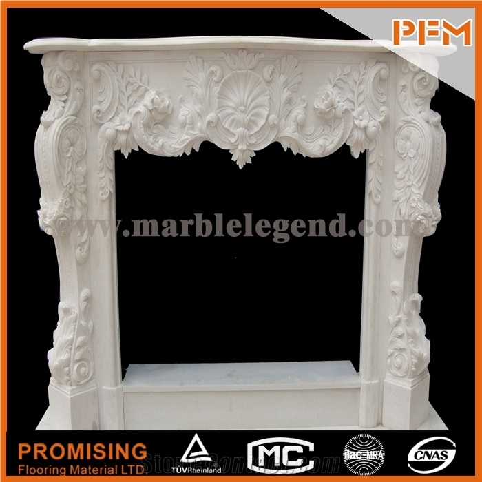 New Design / Western / European Customized Figure / Regius White Marble Hand Carving Sculptured Fireplace Mantel