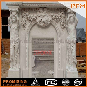 New Design / Western / European Customized Figure / Sumptuous White Marble Hand Carving Sculptured Fireplace Mantel