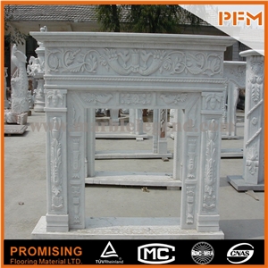 New Design / Western / European Customized Figure / Sumptuous White Marble Hand Carving Sculptured Fireplace Mantel