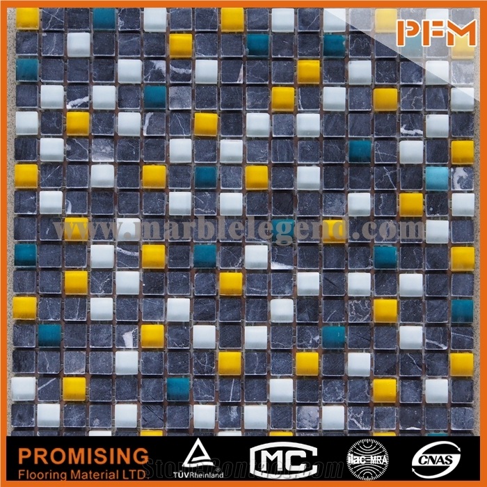 Yellow and Blue Crystal Glass Mix Stone Mosaic for Wall Tile,Best Price Natural Glass and Stone Mosaic Buyer Price,New Design Natural Stone Mosaic