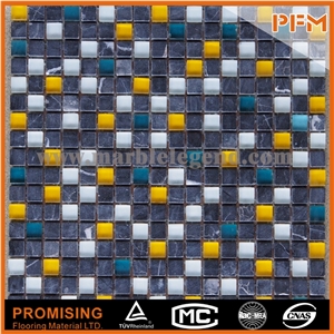 Yellow and Blue Crystal Glass Mix Stone Mosaic for Wall Tile,Best Price Natural Glass and Stone Mosaic Buyer Price,New Design Natural Stone Mosaic