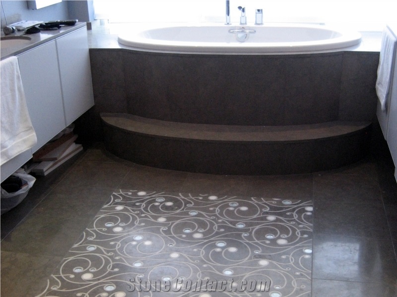 Lagos Blue Caesarstone Bathtub and Matching Floor Tile