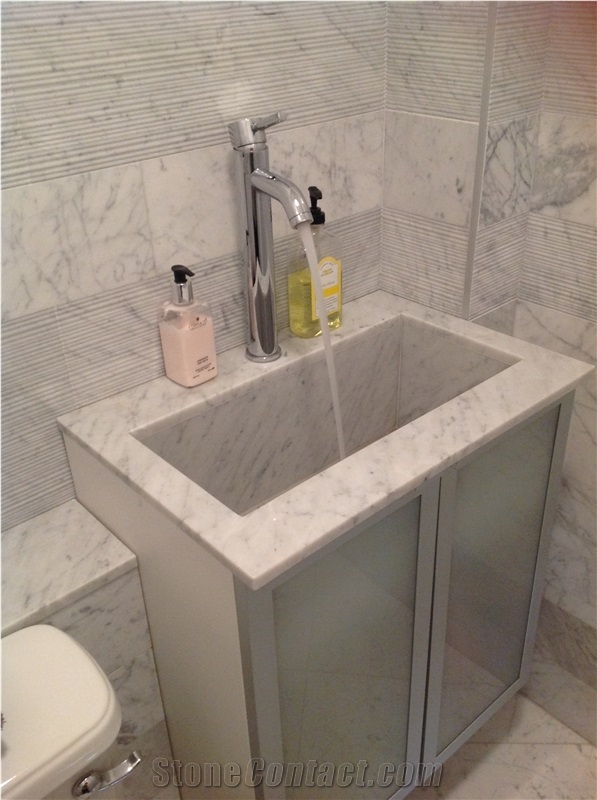 White Carrera Marble Sink and Vanity Combo