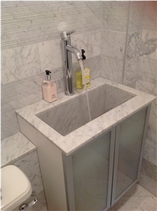 White Carrera Marble Sink and Vanity Combo