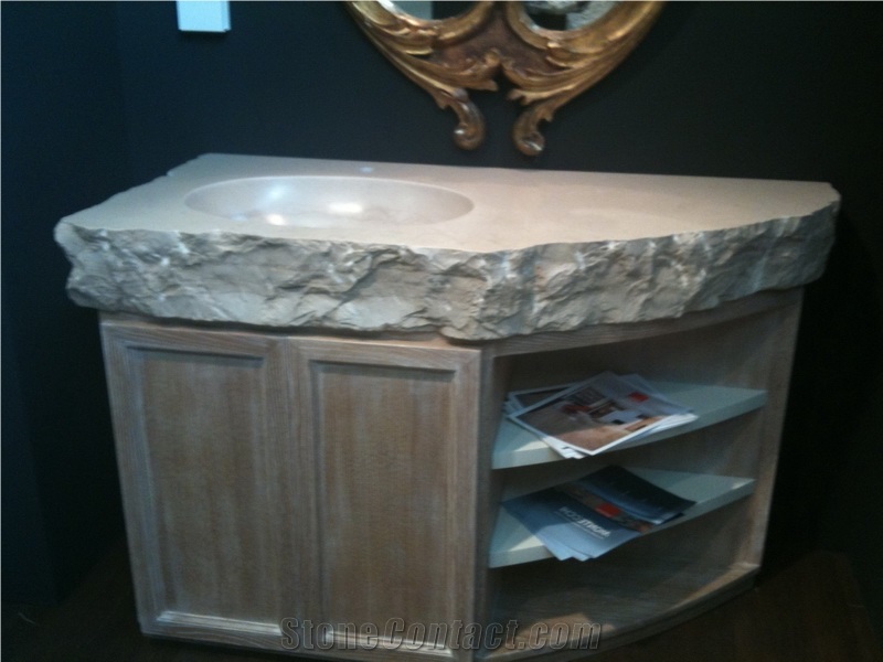 Trani Bronzetto Monolith Carved Wash Basin with Wooden Cabinet
