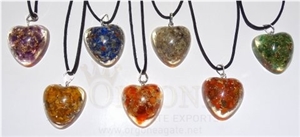 Puffy Heart Orgone Pendant Chakra Set Orgonite Jewelery-Orgone Jewelery-Orgone Energy Jewelery (With Cord) Chakra Wholesale
