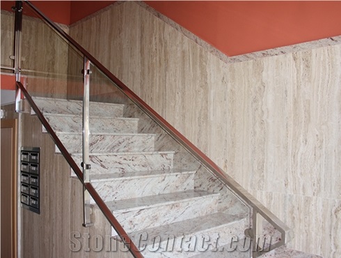 Sivakasi Gold Granite Stairs and Travertino Romano Walls