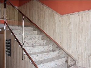 Sivakasi Gold Granite Stairs and Travertino Romano Walls
