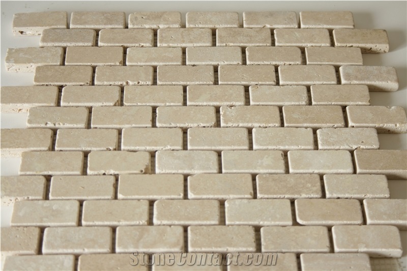 Ivory Tumbled Brick Mosaic Travertine