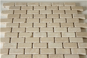 Ivory Tumbled Brick Mosaic Travertine