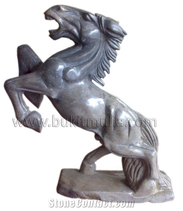 Indonesia Black Horse Sculpture Marble Stone