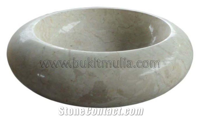 Indonesia Round White Marble Stone Sinks & Basinm, White Marble Vessel Sinks