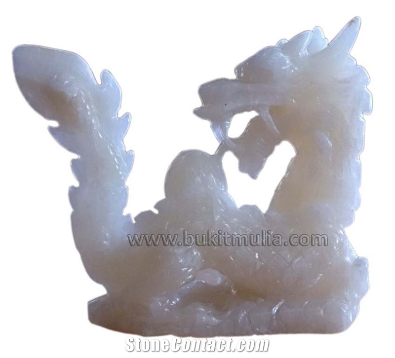 Indonesia White Dragon Sculpture Onyx Stone