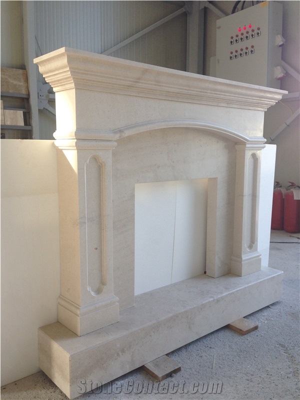 Maljat Limestone Fireplace, White Limestone Fireplace
