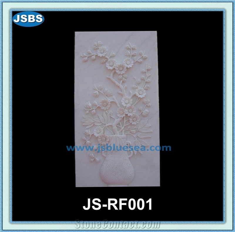 Carved Flower Relief, White Marble Reliefs