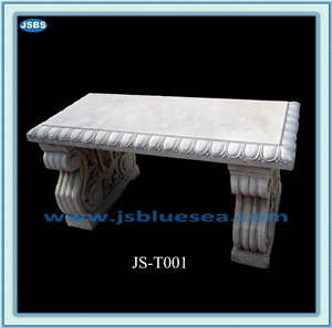 Small Carved Bench, White Marble Bench & Table