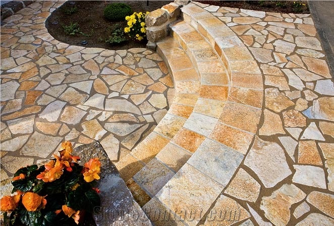 Courtyard Flagstone Limestone Pavement with Natural Stone, Yellow Germany Limestone Flagstone