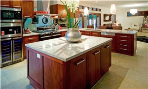 Quartz Stone Kitchen Countertops and Floor Tiles