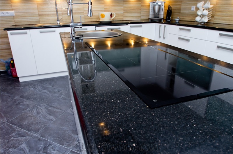 India Black Galaxy Granite Kitchen Countertop