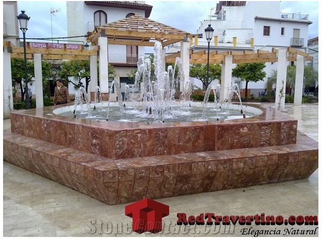 Rojo Aurora Marble Exterior Fountain, Red Spain Marble Garden Fountains
