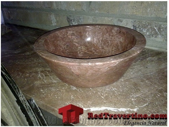 Travertino Madera Wash Bowl, Red Spain Travertino Sinks & Basin