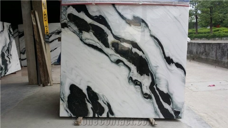 China Panda White Marble Slabs High Glossy Polished,Machine Cutting Black White Vein Tiles Panel for Hotel Floor Paving,French Pattern