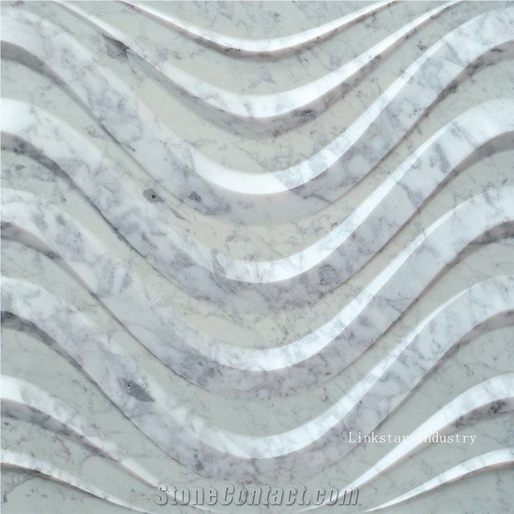 3d Natural White Carrara Wavy Stone Wall Art Panel Cladding
