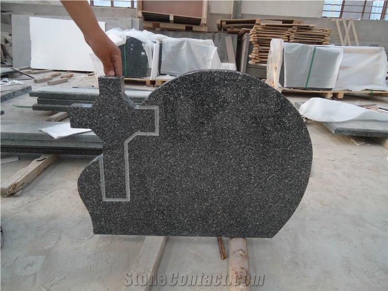 China Snow Black Granite Headstone,Poland Style