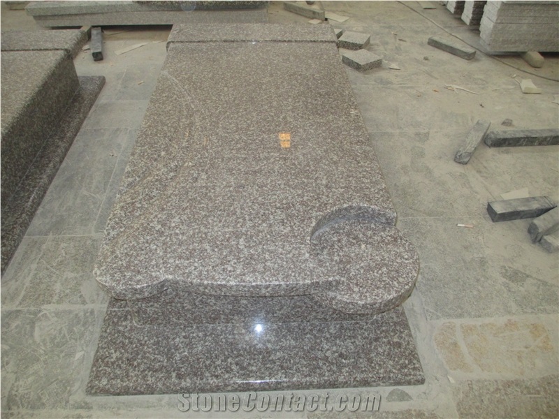 G664 Pink Granite Poland Style Tombstone,Western Style Monuments