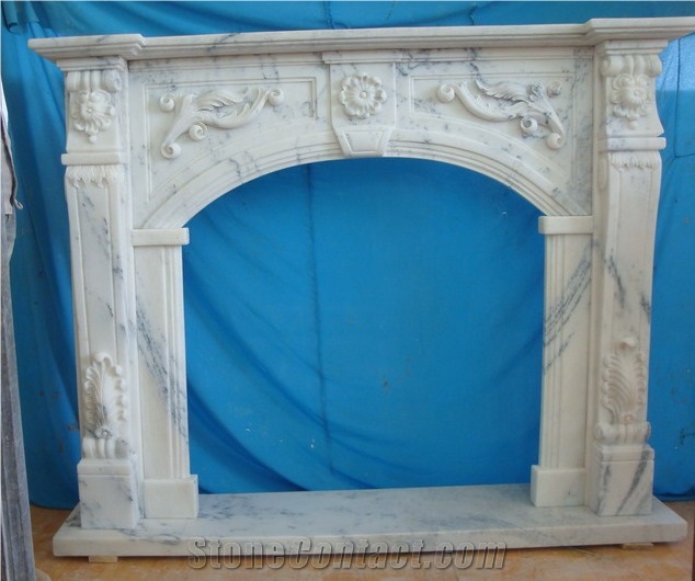 High Quality Beige Marble Sculptured Fireplace Surround
