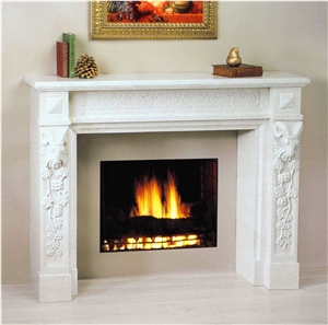 High Quality Beige Marble Sculptured Fireplace Surround
