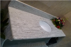 Indian Popular Cheap Granite White Galaxy Bathroom Countertops Custom Vanity Tops with Sinks Holes, Taps Holes, Natural Stone Bath Tops in Bullnose Edge