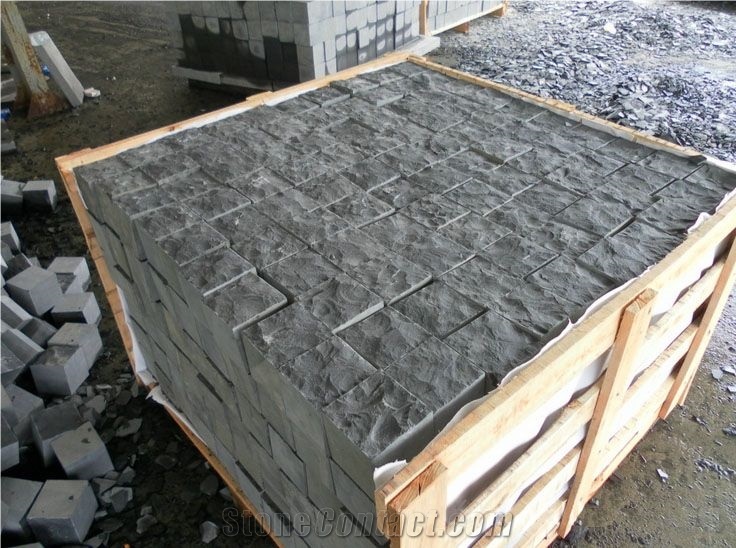 Cube Stones, Cobbles, Ukrainian Black Basalt Tiles & Slabs, Basalt Opus Pattern