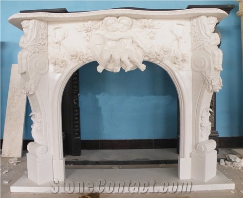 Hand Carved Fireplace,Simple Designed Fireplace Mantel, White Fireplace Mantel