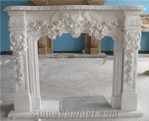 Simple Designed Hand Carved Fireplace Mantel, Grey Fireplace Mantel