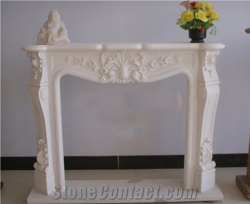 White Marble Fireplace Surround with Design and Hand Carving