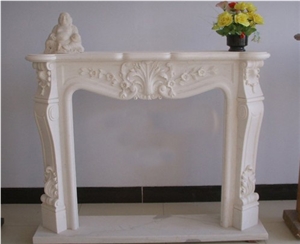 White Marble Fireplace Surround with Design and Hand Carving