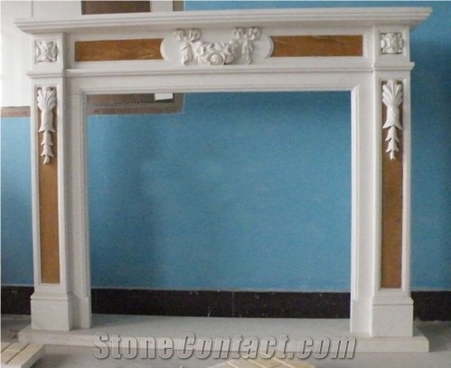 White Marble Fireplace Surround with Simple Design and Hand Carving