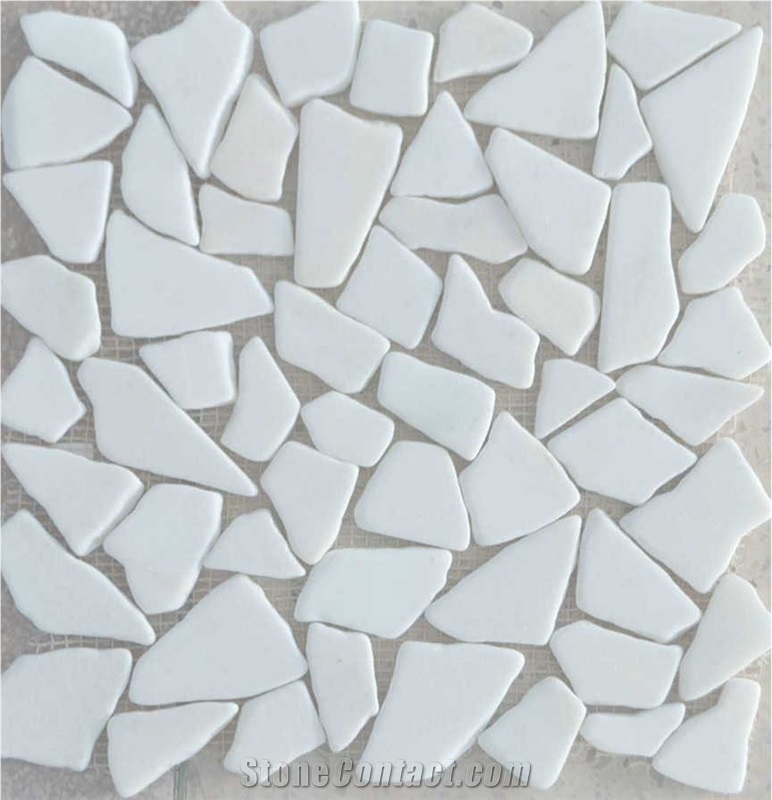Snow White River Stone Tile,White Sliced Pebble Tile,White Flat Split Cobble,River Stone Meshed Tile