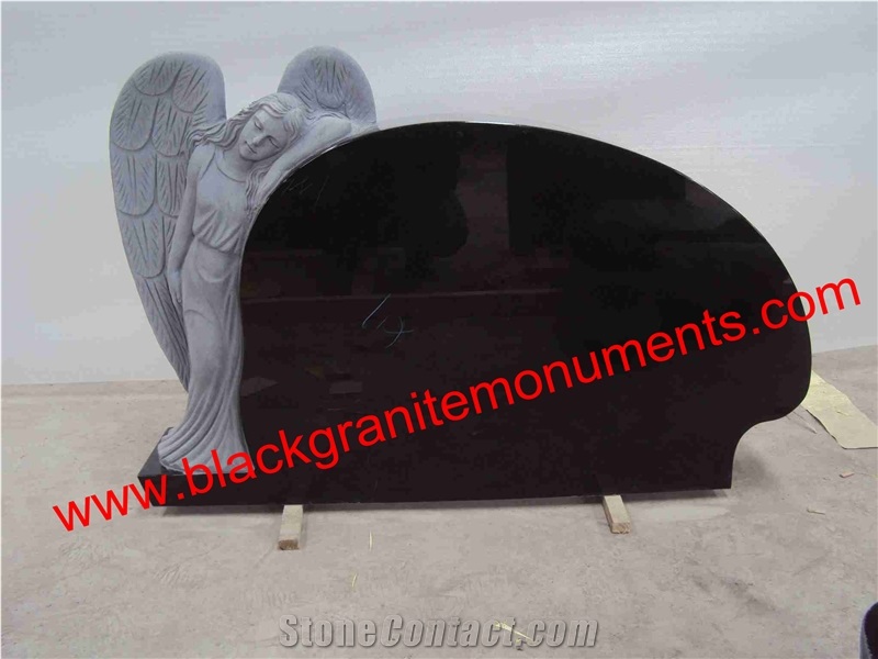 China Absolute Black Polished Monument & Tombstone, China Shanxi Black Polished Monument & Tombstone, China Absolute Black Polished Memorials & Headstones, Angel Carving,Us Style