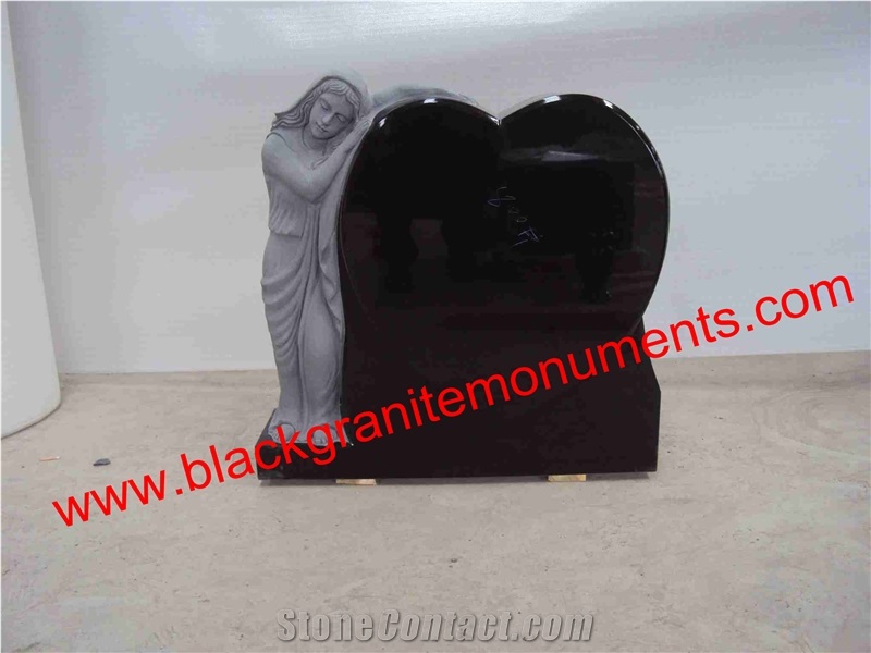 China Absolute Black Polished Monument & Tombstone, China Shanxi Black Polished Monument & Tombstone, China Absolute Black Polished Memorials & Headstones,Angel Carving, Us Style