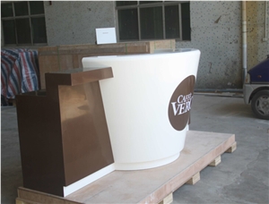 Brown Marble Bar Reception Countertop,Customized Solid Surface Bar Counter Led Light