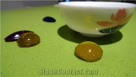 Apple Green Table Tops Made Of Quartz Stone Solid Surfaces Tabletops-Chemical and Stain Resistant, Non-Porous, Easy Maintenance