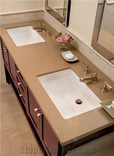 Beige Stone Customized Surfaces Bathroom Vanity Tops Including Stain,Scratch and Water Resistance