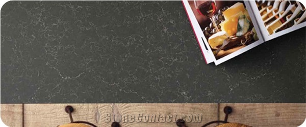 Black Marble Imitation Quartz Stone Customized Countertop Shape with High Resistance to Acids and Staining