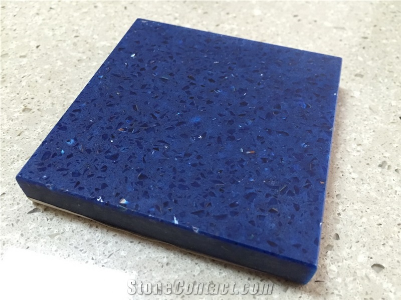 Blue Sparkle Engineered Quartz Stone Cut-To-Size Tiles-Scratch Resistant, Chemical Resistant and Stain Resistant